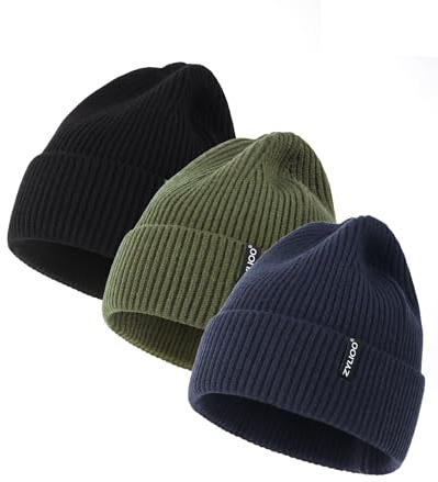 Zylioo XS/S/M/L/XL/XXL mössa hattar för stora/små huvuden, vinter stickad -hattar, varm slouchy manschett dödskallskådningskeps, 3-pack-svart/marinblå/armégrön, XXL/3XL