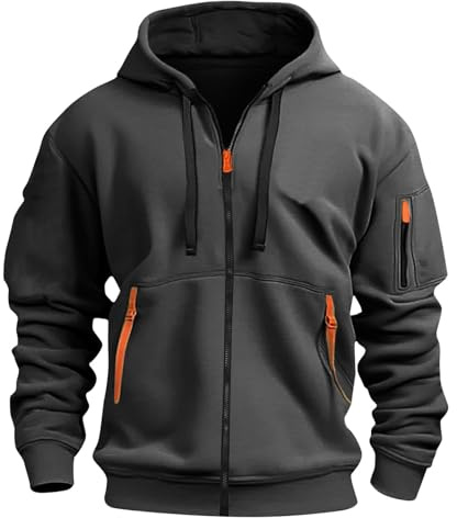 KONG JIMFAN Herren Reißverschluss Hoodie Jacke,Sweatshirt Bequem Pullover Strickjacken mit Taschen Oversize Modische Hoodies Casual Pulli Sport Outdoor Sweater Militärisches Taktisches Oberteile