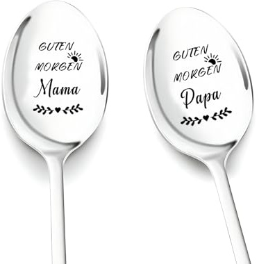 Vatertagsgeschenk für Papa, 2 Stücke Kaffeelöffel mit Gravur-Guten Morgen Mama und Papa, Muttertagsgeschenke für Mama, Geschenk für Mutter Vater zum Muttertag Vatertag Ostern Geburtstag Weihnachten