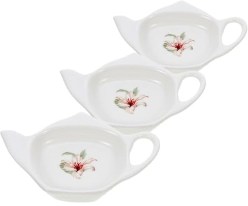TOPBATHY Porte-Sachet de Thé en Céramique Blanc 3 Pièces, Forme Théière, Texture Fine et Finition Délicate pour Maison et Restaurant