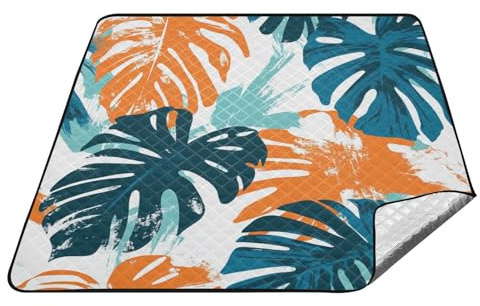 Estate Foglie di Palma Verde Arancione Impermeabile Packable Coperta Impermeabile Prato Escursionismo Coperta per Erba Coppie Regalo manta para la playa