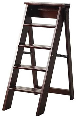 5 Stufen Klapptritt Hocker Leiter Dickes Massivholz mit breiten Anti-Rutsch-Pedalen Vielseitige Haushaltsleiter für Aufbewahrung & Blumenregal Platzsparendes Design Schwarz