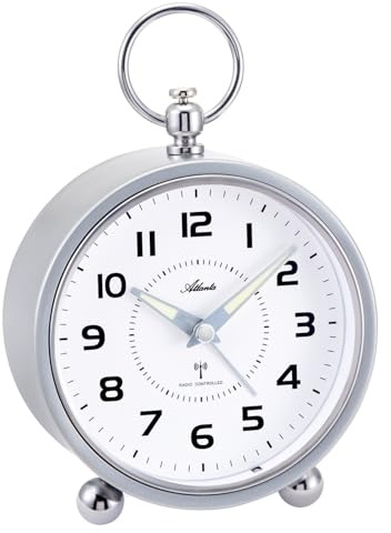 Atlanta Großer Funkwecker Retro Design Metallgehäuse Analog Licht Snooze Crescendo Zahlen - 1836/19 (Silber)
