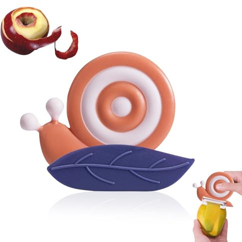 Schnecken Sparschäler Kinder, Keramik Kartoffelschäler Schnecke, Tragbar Gemüseschäler mit Rutschfe Griff, Obstschäler Gurkenschäler Spargelschäler mit Anti Schneide Handschuhe für Camping (Orange)