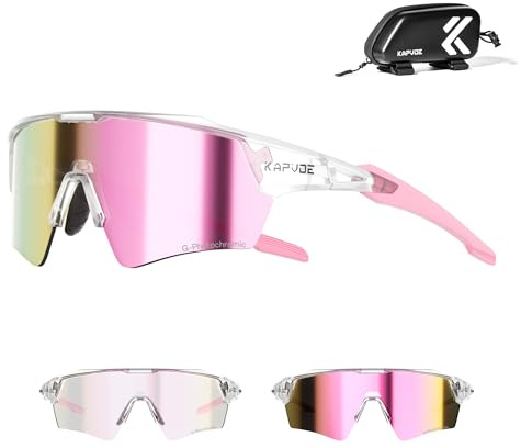 KAPVOE Gafas de Ciclismo Fotocromáticas Hombre Gafas de Sol Deportivas Mujer Transparente Gafas MTB Protección UV400 Gafas Bicicleta Montaña con TR90 Marco Gafas Bici BTT Ciclista Running Rosa