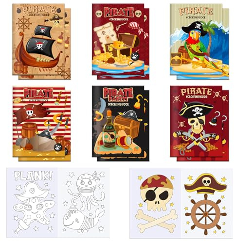 MORAINJAY 12 Piezas Mini Libros para Colorear, Pirata Rellenos para Bolsas de Fiesta Niños, Regalos Cumpleaños, Manualidades DIY, Sorpresas Fiestas, Premios Aula