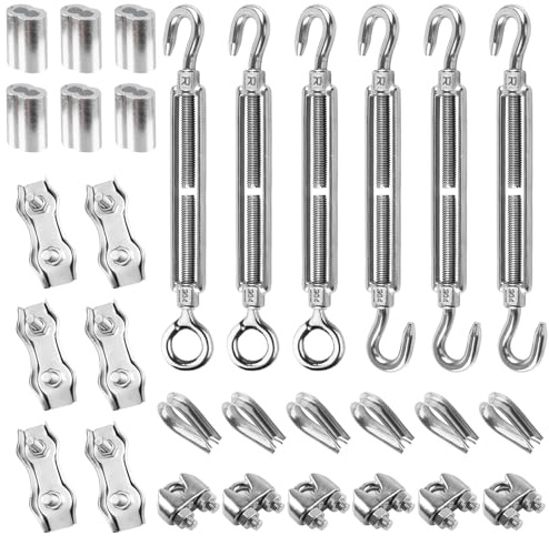 30 st. spännlås, trådspännare, 3 mm vajerspännare, repspännare, rostfritt stål, U-formad och duplex vajerklämma, trådvajer och pressklämma aluminium för spänt rep för åtdragning (M4)