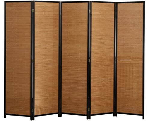 Divisorio a 5 pannelli, pieghevole, in bambù e legno, portatile, autoportante, separazione interna per soggiorno, camera da letto, portico (dimensioni: 150 x 50 cm)