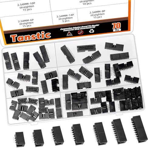 Tanstic 70 Stück 2,54 mm Raster 6-18 Pin gerade Box-Header, zweireihiger Box-Header-Steckverbinder PCB-Header IDC-Steckbuchse für Leiterplatten