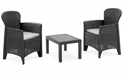 MA MAISON Salottino da Esterno 2 Posti Set da Giardino 2 Poltrone, Cuscini, 1 Tavolino - Lounge, Resistente alle Intemperie, Sedie, Set Mobili, Relax - Facile Montaggio Effetto Rattan