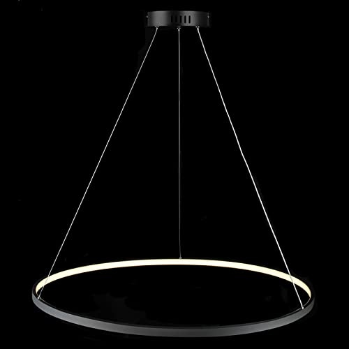 Moderno Lampadario a Sospensione Luce Pendente Lampada a Sospensione LED in Metallo con Circolare Regolabile per Soggiorno Tavolo da Pranzo Nero + Dimmerazione Continua - 60 Cm 38 W