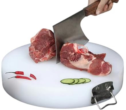 Tablas de cortar gruesas de PE para cocina, restaurante, tabla de cortar redonda dura, grande con veta para hueso y carne, ideal para chefs profesionales(7cm,38cm)