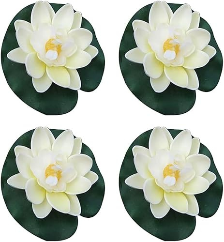 Künstliche schwimmende Lotusblüten aus Schaumstoff mit Seerosen, lebensechte künstliche Lotusblumen für Teich, Springbrunnen, Garten, Pool, Fisch, Teich, Aquarium, Dekoration, 4 Stück