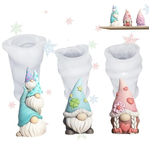 3 Stück Weihnachtsmann Silikonformen Gießformen, 3D Weihnachten Silikonform Wichtel, Weihnachtsmann Silikon Kerzenform, Wichtel Silikonformen für DIY Seife,Wachs,Kerzen,Weihnachtsschmuck Dekoration