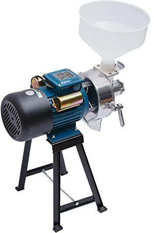 VonVVer Molinillo de cereales eléctrico de 2200 W con embudo – 40 kg/h – Molinillo de grano industrial para molienda seco/húmeda, acero inoxidable hasta 60 malla fina para granos, maíz, pienso, café