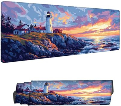 Alfombrilla Ratón XXL 1000 x 500 mm, Faro Gaming Alfombrilla Escritorio, Mouse Pad con Base de Antideslizante, Paisaje Tapete Escritorio Grande, Mousepad de Oficina y para Gaming en Casa H-7016