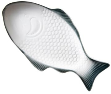 DOITOOL Plat en Céramique Créatif de Poisson 33 Cm Vert Foncé, Plat Polyvalent pour Service Apéritif, Assiette pour Réception et Usage Quotidien, Plateau Original Cuisine et Repas