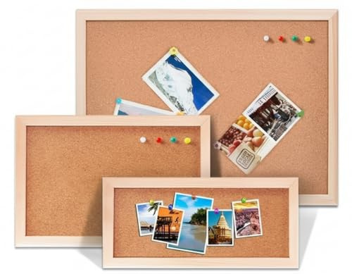 SAPRA | Cork Notice Board with Wooden Frame, Wall Mounted Pin Board with Push Pins and Hanging Kit, Ideal for Home, Office and School (400x600mm)