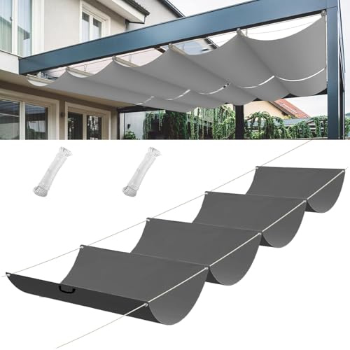 Ausziehbares Wellen-Sonnensegel, HDPE Sonnenschutz Pergola Ersatz Schattenabdeckung, verstellbar Schutz vor UV-Strahlungen Sonnensegel, Verstellbar Sonnen-Segel für Balkon, 0.6x3.5M, Dunkelgrau