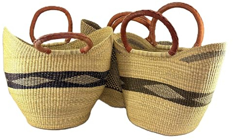 Großer Bolga Korb ca. 45 cm – Afrikanischer Einkaufskorb Shopper aus Ghana in Bunter Farbe, Super Leicht und Stabil – Handgefertigt & Fair Trade