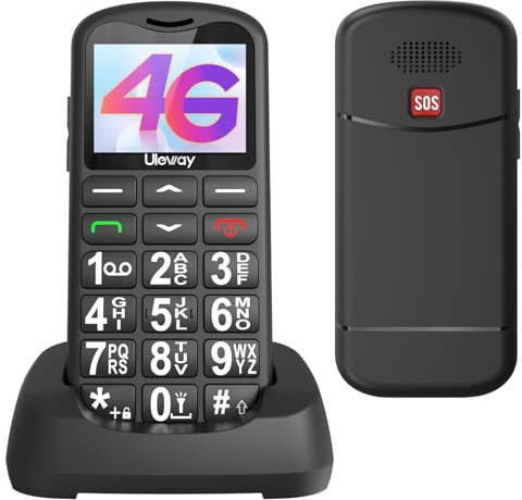 uleway 4G Big Button Mobile Phone for Elderly Easy to Use Basic SIM Free Unlocked Senior Mobile Phone With SOS Emergency Button, Large Volume, Flashlight, FM Radio (Black)