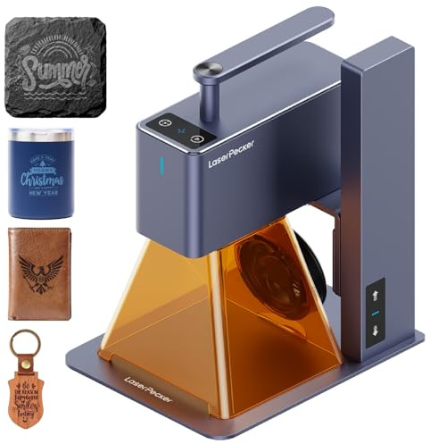 LaserPecker 2 Laser Engraver, Portable Laser Engraving Machine, 5W 450nm Blue diode Laser for 100+ Materials Wood Leather Acrylic etc (Basic Bundle with Goggles)