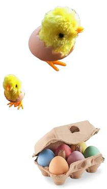 Conny Clever Ostereier Kreide Set, 6 Stück Eierförmige Bunte Kreide mit Aufzieh-Küken, Abwaschbar Staubfrei, für Malen und Basteln