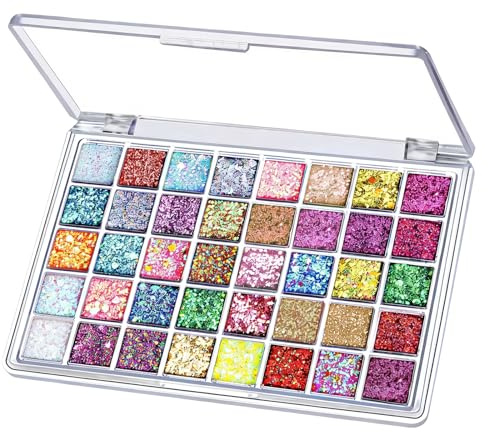 Radiella 40 Colori Palette Ombretti Glitter, Palette Make Up per Corpo e Viso, Gel Glitter per Ombretti, Make Up Adulti Bambini, Set Trucco Carnevale Feste e Halloween
