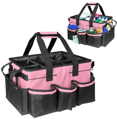 Foreverup Cleaning Caddy Bag with Handle, Large Multi-Compartment Cleaning Tote Bag, Professional Cleaning Bag, Multifunctional with Detachable Divider for Housekeepers, Janitors, Home, Car, Garden