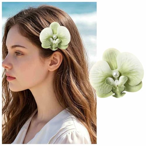 Enautoabs Bohemio Orquídea Flor Pinza De Pelo Mariposa Orquídea Pinza De Pelo Verde Orquídeas Flor Hairclip Pasador Hawaiano Tropical Phalaenopsis Horquilla Accesorios Para Vacaciones Fiesta En(verde)