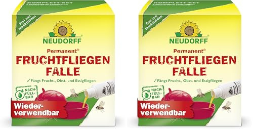 Neudorff Permanent FruchtfliegenFalle – Beseitigt zuverlässig Frucht-, Obst- und Essigfliegen im Haus und Garten. Nachfüllbar und insektizidfrei, 1 Set, Rot (Packung mit 2)
