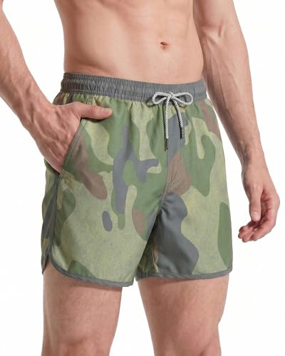 maamgic Short de Bain Homme Vintage - Maillot de Bain Homme Bermuda Séchage Rapide Doublure Confortable avec 3 Poches, Camouflage, XL