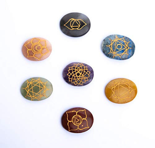 Ensemble de 7 pierres de chakra Reiki guérison gravé paume inquiétude poche pierre stress anxiété soulagement chakra équilibrage cristal Stable esprit méditation aide yoga