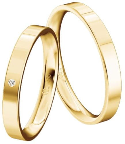 JC Trauringe Gelbgold 333 Paarpreis Eheringe Gold I Verlobungsringe Gold breit 3,0 mm I Partnerringe mit Gravur in edler Schatulle I 2 Hochzeitsringe Herrenring & Damenring mit Stein