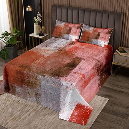 richhome Abstrakte Kunst Malerei Tagesdecke Bettüberwurf Steppdecke,Grunge-Hintergrund Bed Cover/Sofa Cover Patchwork,Schickes Rot Softest Bettüberwurf Gesteppte Decke 3St,240x260