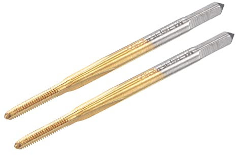 sourcing map 2 Stück Gewindefräser Metrisch M1,7 x 0,35 Titanbeschichtetes Kobalt HSS (Schnellarbeitsstahl) 3 gerade Flöten Maschine Mikrogewindebohrer für Uhren und Armbanduhren