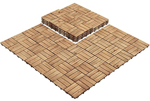 Yaheetech 30x30 cm Holzfliesen Outdoor & Indoor Bodenbelag Balkon mit Drainagensystem, Balkonfliesen, 27 Stück Fliesen Set, ca. 2,6 m², Massivholz C-Natural Wood