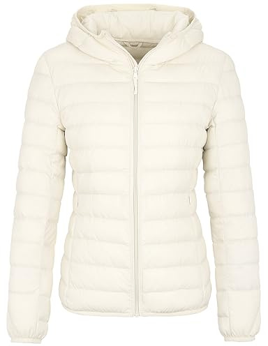 Wantdo Chaqueta de Pluma Ultra Ligero Chaqueta de Plumón Ajustada de Moda Plumiferos Otoño Cálido Abrigo Antiviento de Montaña Mujer Blanco XL