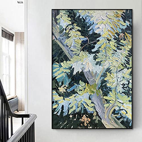 Acrylbilder Auf Leinwand Handgemalt, Grüne Textur Palmblatt Pflanze Tropisch Abstrakte Kunst Moderne Kunstwerke Gemälde Handgemalte Ölgemälde Auf Leinwand Wandkunst Für Wohnzimmer Schlafzimmer