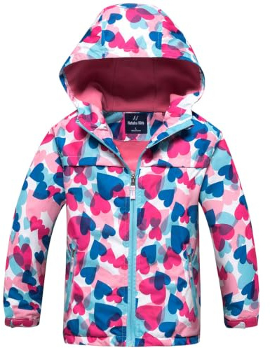 Fewlby Giacca Impermeabile con Cappuccio, Bambini Giacca a Vento Impermeabile con Cappuccio Cappotto Foderato in Pile Ragazze Capispalla, 8-9 Anni