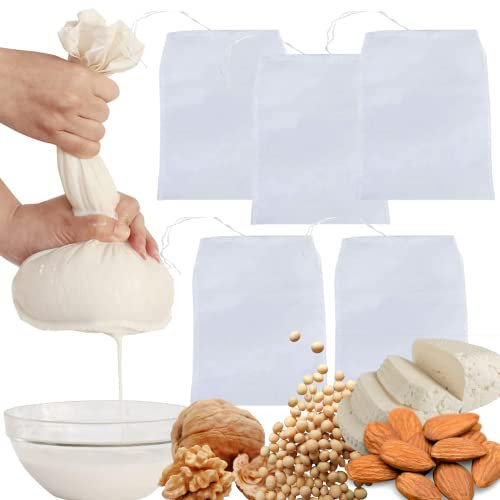 Maname® 5 Bolsas De Tela Reutilizables Filtrar Leche Vegetal. Bolsa para Escurrir Verduras. Colador De Tela Estameña Para Cocina. 3 Grandes + 2 XL Nut Milk Bag. Estopilla. Cheesecloth - Colador Kefir