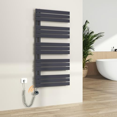 S'AFIELINA Badheizkörper elektrisch Thermostat 1320×600mm Anthrazit 800W | Handtuchheizkörper mit WiFi, programmierbarer Timer, LCD, Flachrohr, Handtuchwärmer elektrisch für Badezimmer