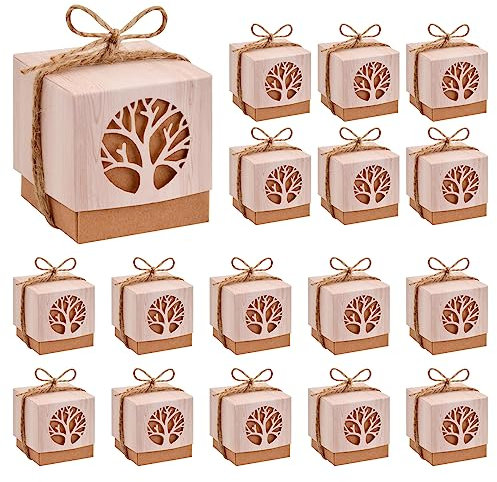 Pinsheng 50 Stück Paper Candy Boxen, Geschenkbox Kraftpapier 5 × 5 × 5 cm Gastgeschenkboxen Gastgeschenke Taufe Hochzeit Candy Box für Süßigkeitenhochzeiten Partys Geburtstage Weihnachten und DIY