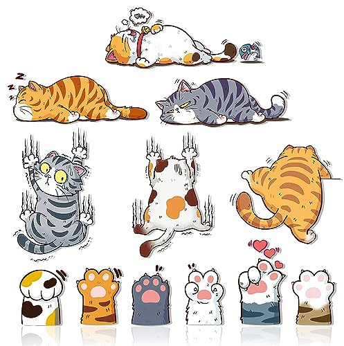 GTOTd Scratch Cat Car Decal Sticker (12 Pcs) Funny Cartoon Cute Cat Gifts Merch Party Supplies Bumper Decal Decor for Car Truck Wall Window