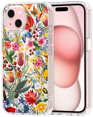 MOSNOVO Case for iPhone 15, [Buffertech 6.6ft Military-Grade Drop Protection] [Anti Peel Off Tech] Clear TPU Bumper Phone Case Cover Design - In The Garden