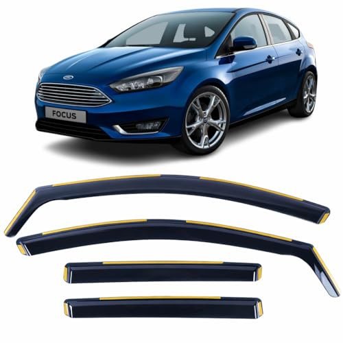 Set Of 4 Wind Deflectors For FORD FOCUS MK3 5 door HATCHBACK 2011 2012 2013 2014 2015 2016 2017 2018 Acrylic Glass Side Visors Side Window Deflectors Smoke Tinted Rain Guards Reflectors.