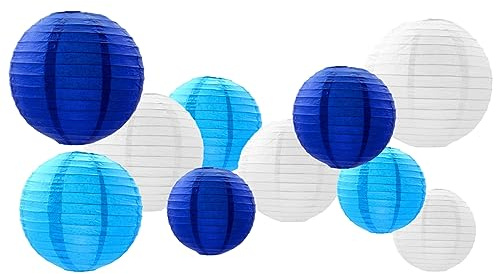 GAKA FAVOR 10er Papier Lampions Set Blau, Hängedekoration Papierlampions Deko, Papier Laternen für Hochzeit,Taufe,Geburtstag,Kommunion,Valentinstag Muttertag Party Deko