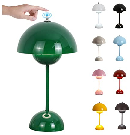 O·Lankeji LED Flowerpot Table Lamp Wireless with Battery, Touch Dimmable Mushroom Lamp, 3 Brightness Modes, Decorative Retro Desk Lamp for Bedroom, Office, Living Room (Size: USB Touch, C, Green)