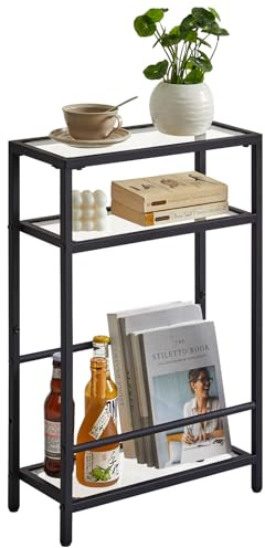 IBUYKE Narrow Side Table with Storage Shelf, 3 Tier Slim End Table,Modern Sofa Table, Small Nightstand, Telephone Table for Small Spaces,for Living Room, Bedroom, Black TMZ002B