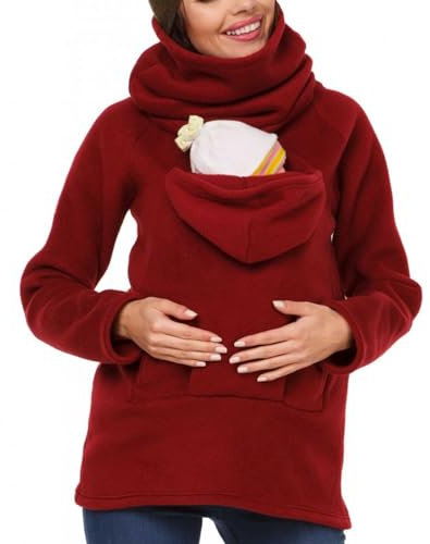Damen Fleece Känguru Umstandsjacke, Baby Tragetücher Sweatshirt Langarm Warm Umstandsjacke